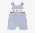 Blue Seersucker Baseball Shortalls
