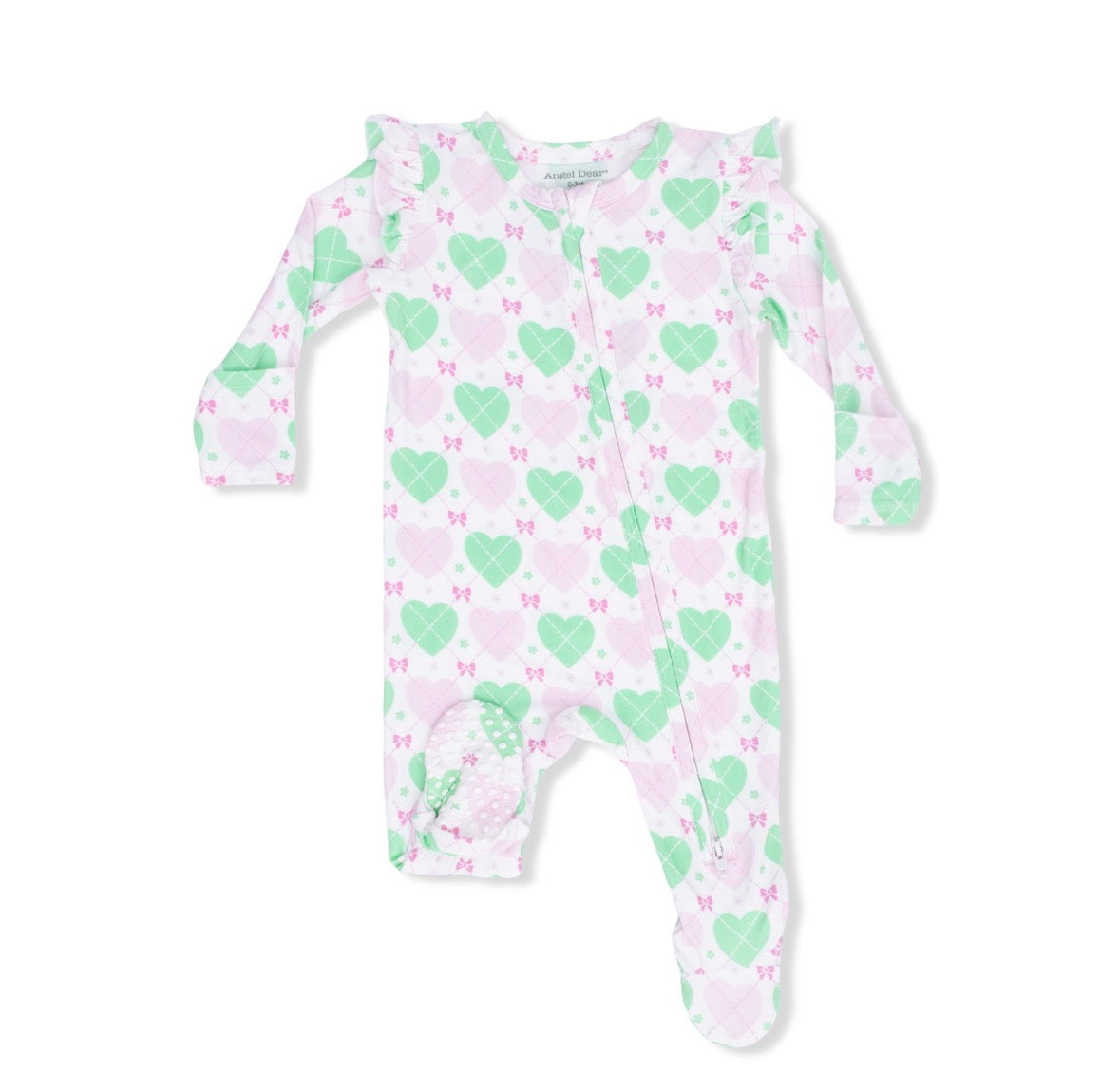 Heart Argyle Ruffle Sleeve Footie