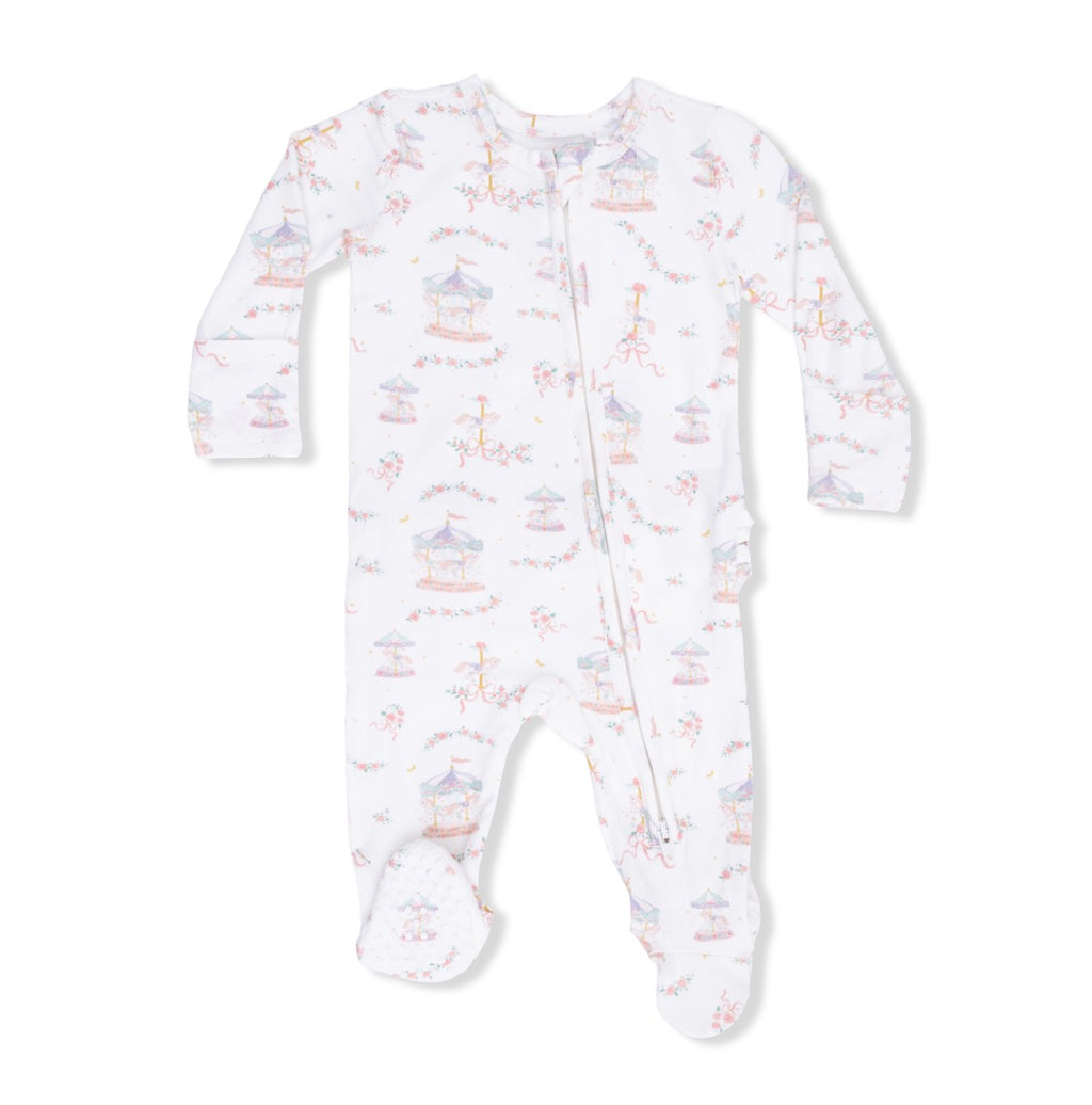 Carousel With Bows Ruffle Back Footie