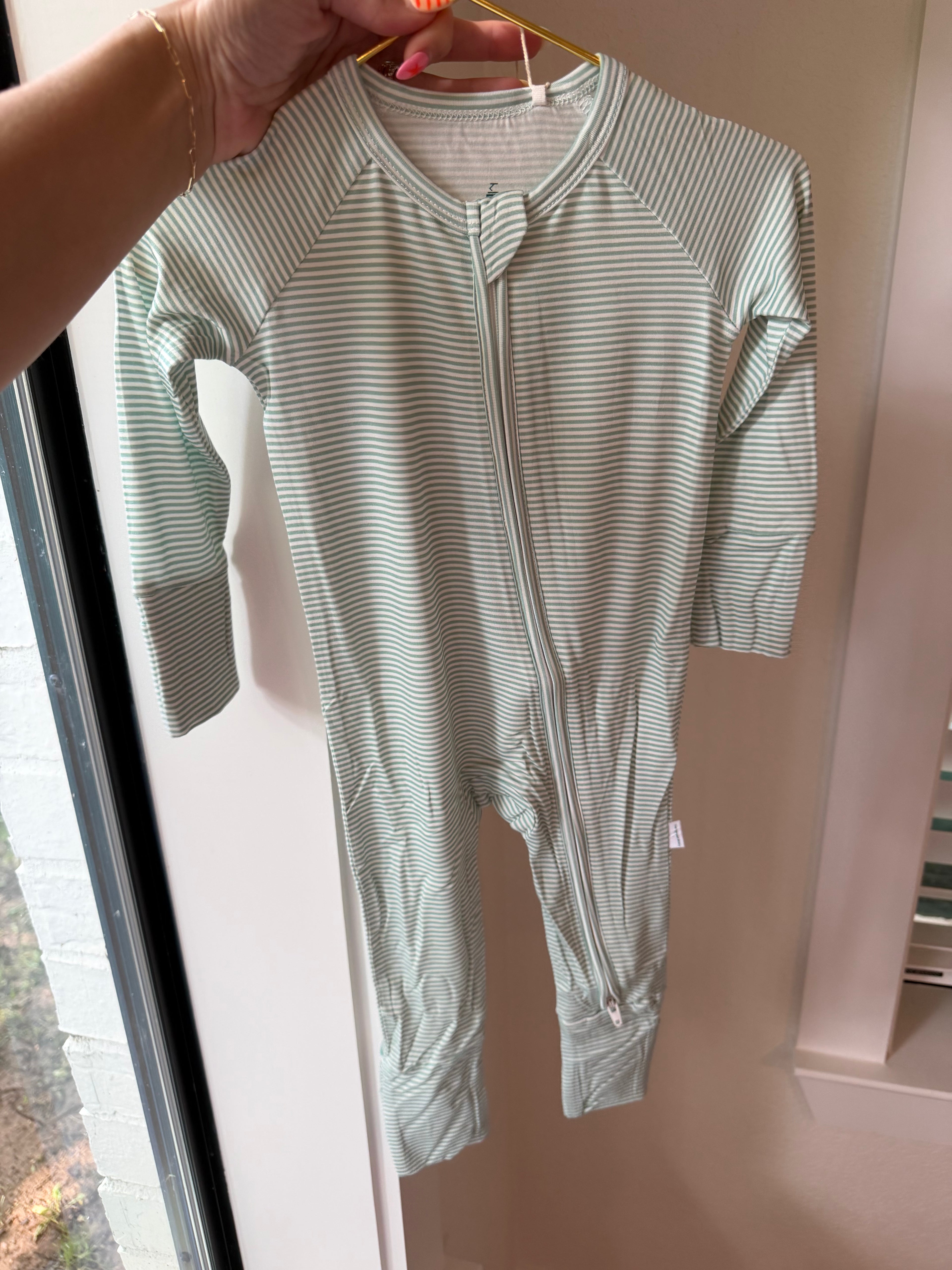 Pistachio Mini Stripe Sleep Romper