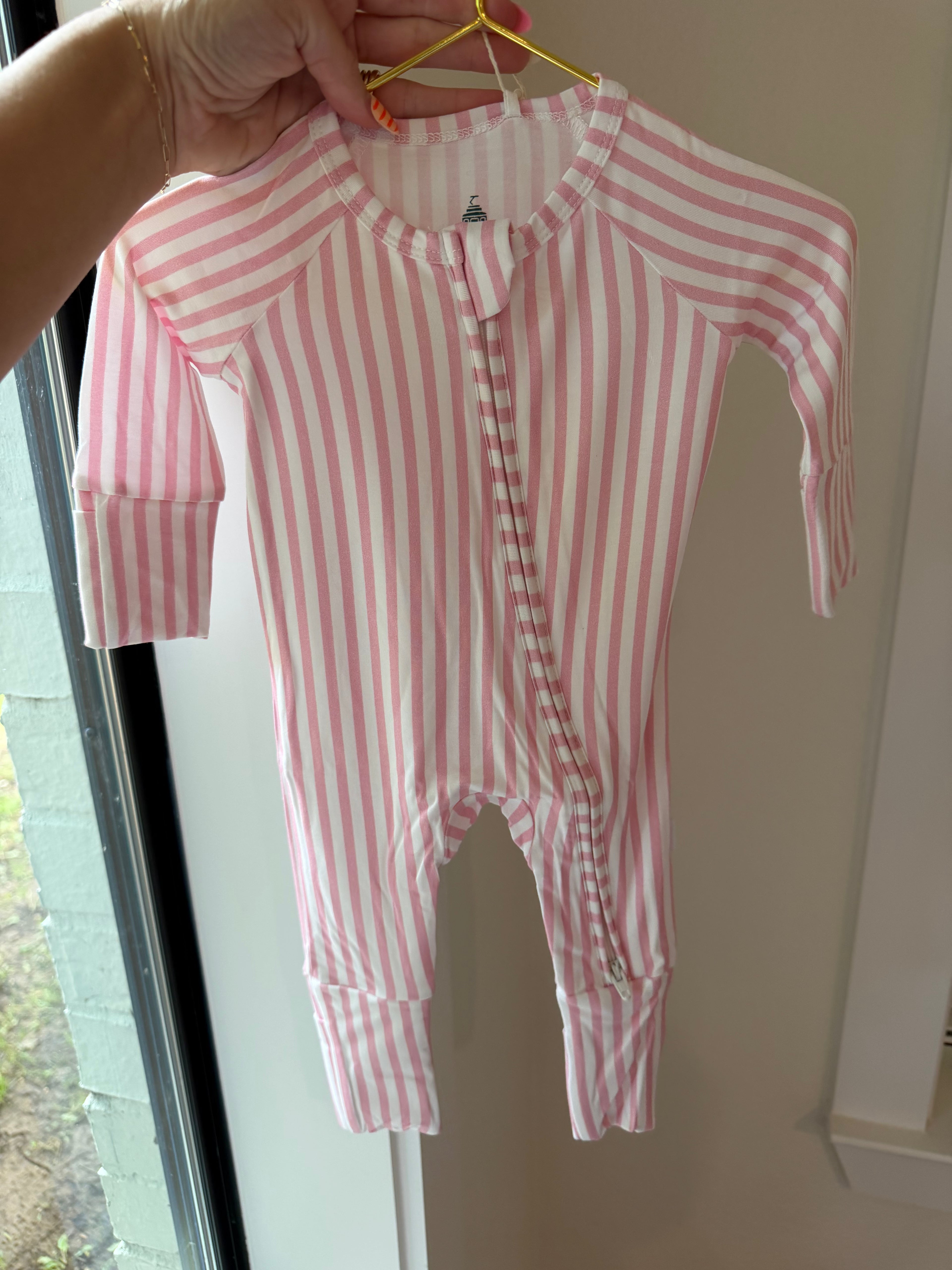 Cabana Pink Mini Stripe Sleep Romper